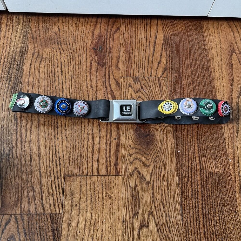 Vintage 90s "LittleEarth" Bottle Cap Seat Belt Buckle Retro Belt Y2K